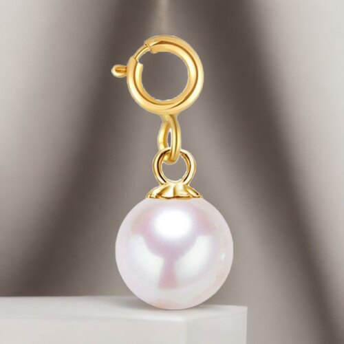 天然珍珠吊坠正圆18k金单珠