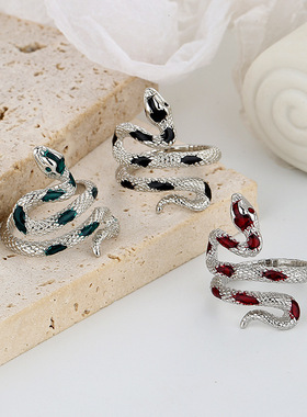 复古做旧潮流个性设计蛇形开口戒指欧美时尚极简风小蛇食指戒饰品