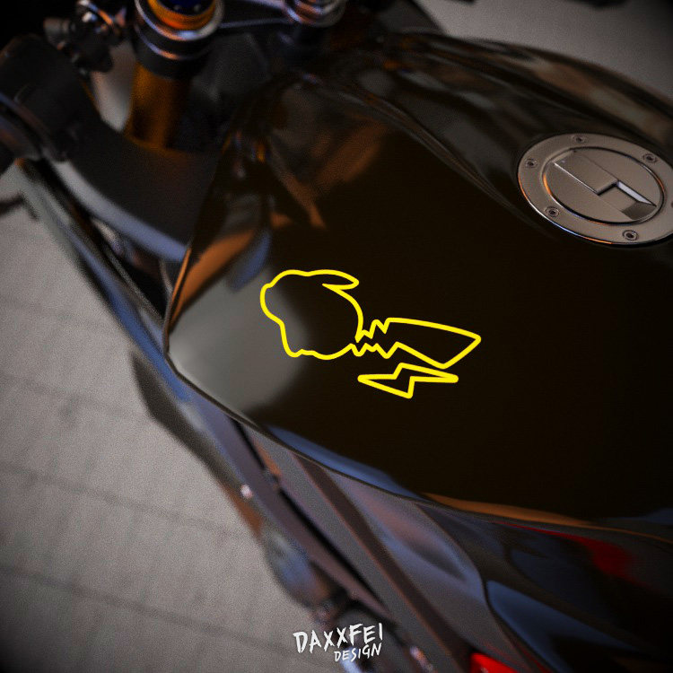 大飞车贴 闪电皮卡丘镂空装饰贴纸 skr趣味车尾 反光机车电动车贴