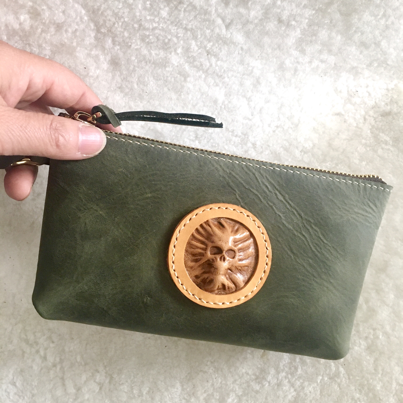 手工真皮手拿包手机包大容量文玩收纳包头层牛皮核桃手串饰品收藏