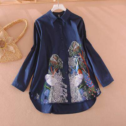 白色七分袖衬衫女2025夏季上衣韩版文艺范水彩印花绣花衬衣特价