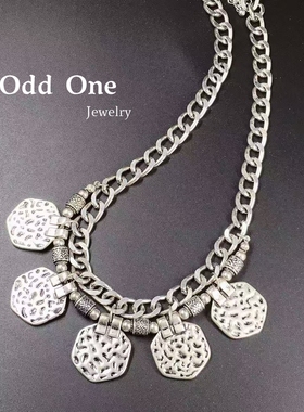 Odd One 复古做旧烧银色重工个性古巴链民族风短项链
