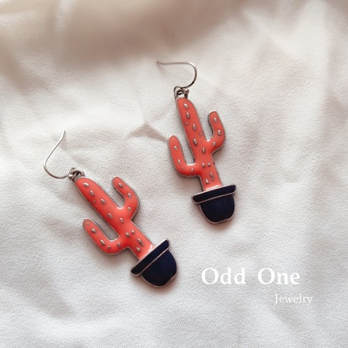 Odd One做旧橙色滴釉西部风仙人掌耳环耳饰