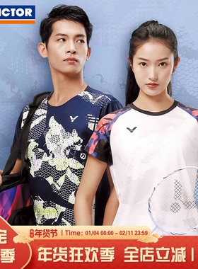 威克多VICTOR胜利羽毛球服新款男女针织运动短袖T恤T-40016+40017