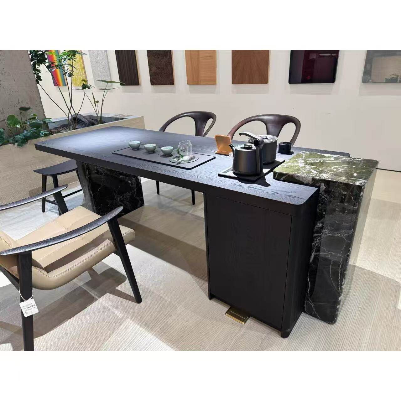 新中式实木岩板茶桌黑胡桃木简约茶台客厅阳台家用泡茶桌2026新款