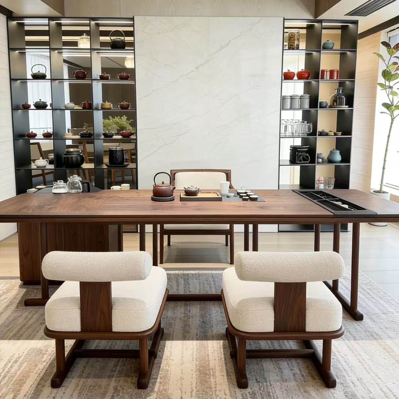 新中式实木茶桌椅组合黑胡桃木办公室接待高端极简功夫泡茶台新款