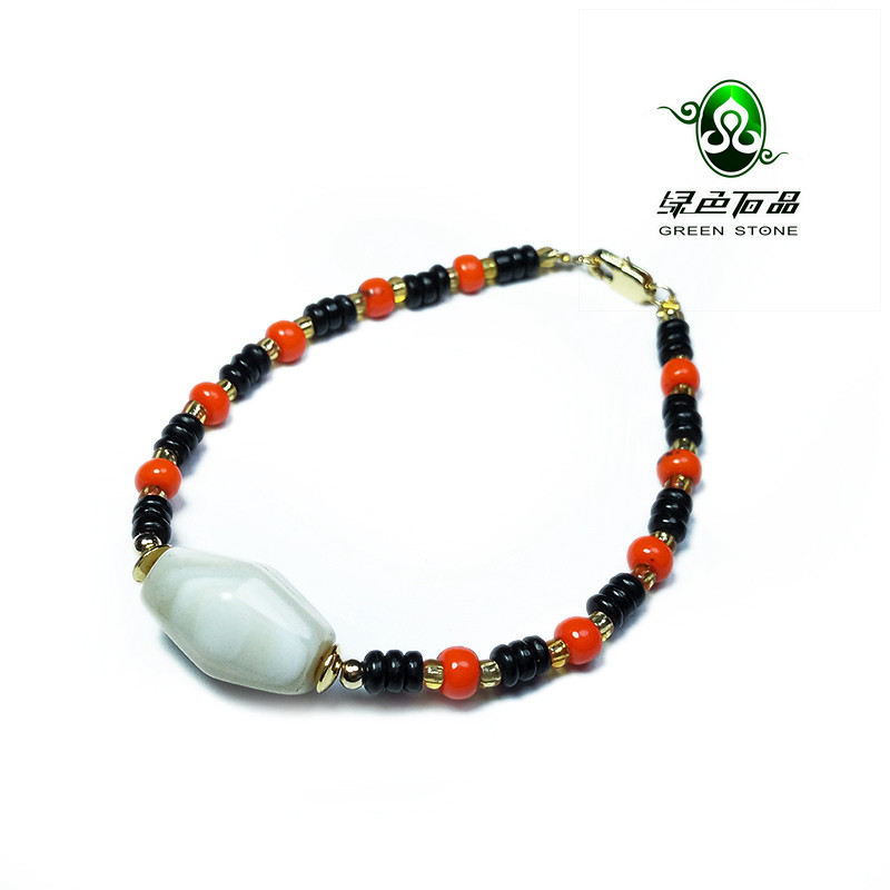 实物拍照wp1062 不还价 清代多棱天然缠丝玛瑙主珠男女手链