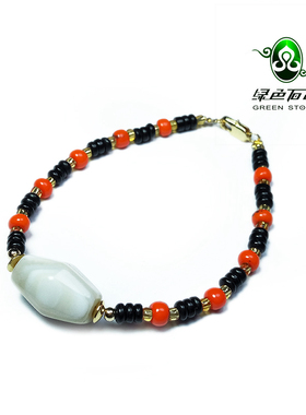 实物拍照wp1062 不还价 清代多棱天然缠丝玛瑙主珠男女手链