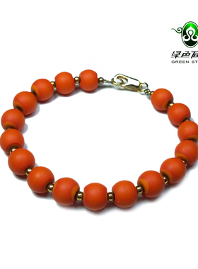 实物拍照wp1251 不还价 清代圆珠实拍橘色老琉璃珠女士手链