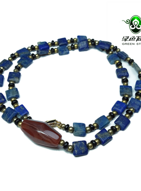 实物拍照wp1279 不还价 民族风清代多棱玛瑙双椎主珠项链