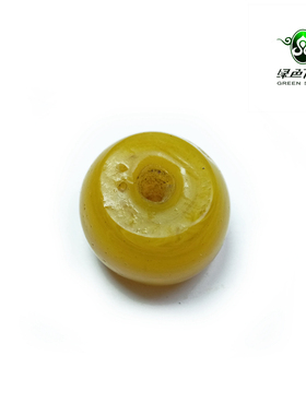 实物拍照wp273 不还价 藏区收清代黄色搅胎老琉璃配珠配件