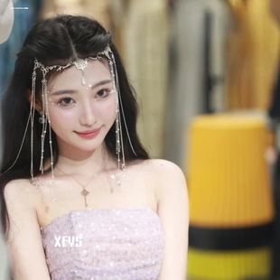 西域少女復(fù)古水滴流蘇頭簾超仙古風(fēng)漢服異域眉心墜額鏈頭飾發(fā)飾