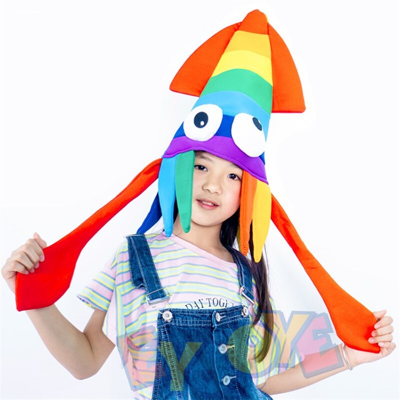 万圣节儿童学校海洋cosplay卡通可爱鱿鱼章鱼八爪鱼彩色帽子头套