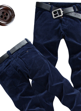 YEZOE/英佐品牌YEZOE加厚灯芯绒男士休闲裤修身小直筒条绒蓝色百