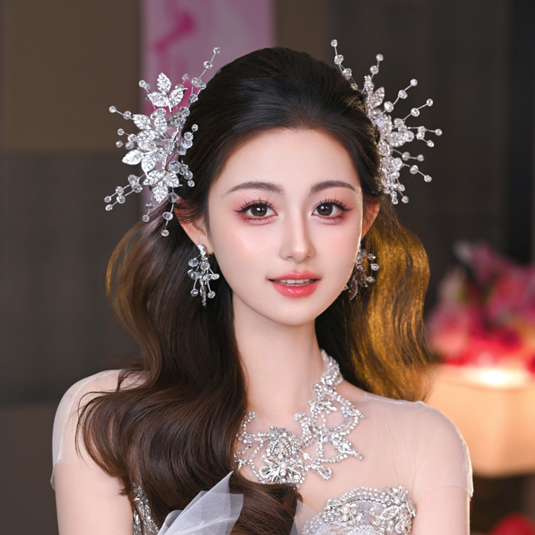 水舞A5216 韩式轻奢闪钻水晶串珠立体发箍新娘头饰超仙结婚发冠