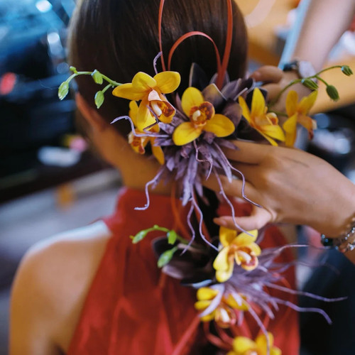 水舞U2285 手作森系竹编新中式新娘头饰后压花朵发饰晨袍礼服配饰