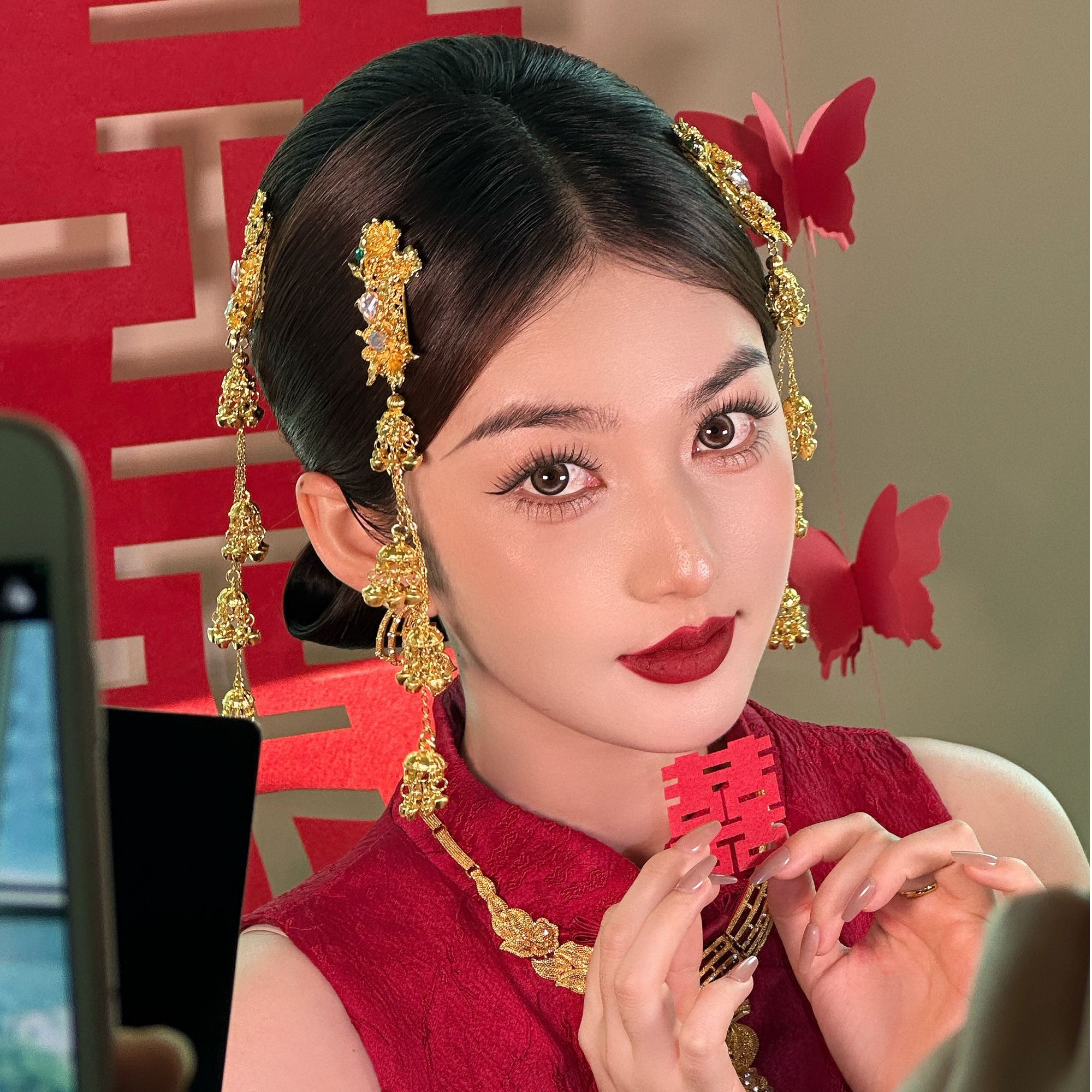 水舞U2076 明星款金色流苏边夹新娘头饰新中式发夹晨袍敬酒配饰