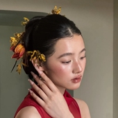 橙黄色系花朵新中式 水舞U2199 康康老师同款 新娘头饰晨袍礼服头花