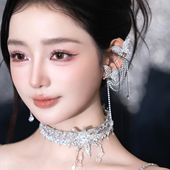 水舞H2285 高级感新娘婚纱耳饰精致轻奢蝴蝶水钻流苏公主耳环耳夹