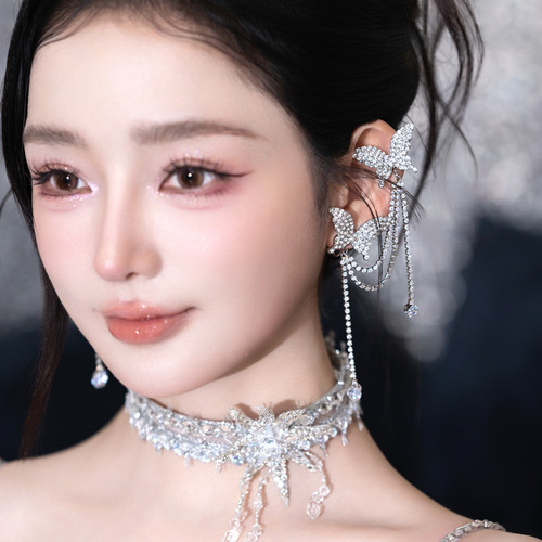 水舞H2285 高级感新娘婚纱耳饰精致轻奢蝴蝶水钻流苏公主耳环耳夹