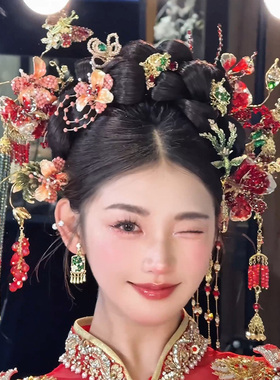 水舞U2273 新款中式红金色高级感新娘秀禾头饰重工结婚秀禾服头饰