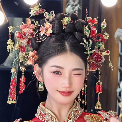 水舞U2273 新款中式红金色高级感新娘秀禾头饰重工结婚秀禾服头饰
