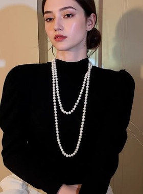 水舞D1205 韩式珍珠新娘项链多层珍珠毛衣链叠戴长款串珠高档颈链