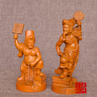 江西小叶香樟木雕大二爷七爷八爷黑白无常谢范将军精雕工艺品摆件