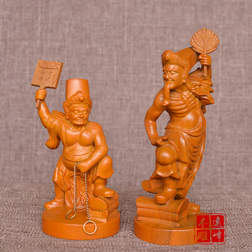 木雕工艺品七爷八爷樟木