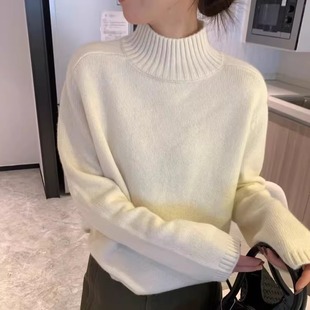 慵懒风高领100%纯羊毛衫女加厚马鞍肩针织长袖毛衣宽松羊绒衫打底