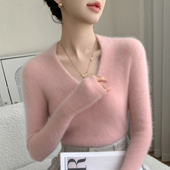 baby肌触感V领山羊绒衫 女坑条针织毛衣修身 显瘦百搭羊毛打底上衣