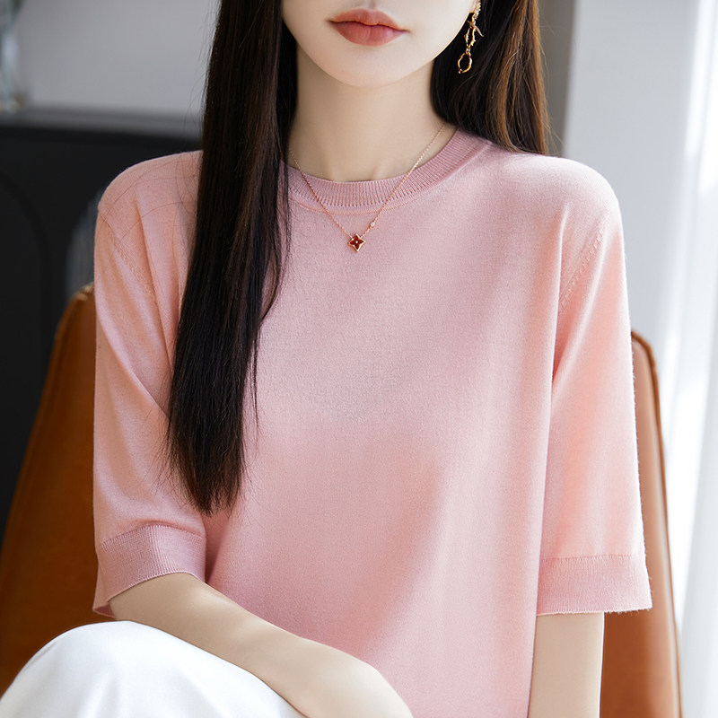 春夏薄款莱赛尔精纺羊毛针织短袖