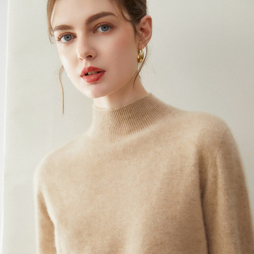 100%纯山羊绒衫女半高领一线成衣针织毛衣一线成衣宽松显瘦打底衫