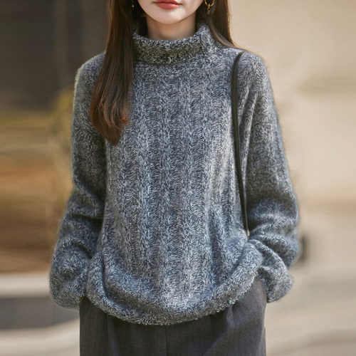 重磅加厚花纱高领100%纯羊毛衫
