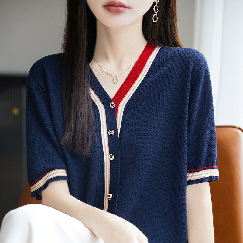 100%莱赛尔天丝针织五分袖开衫女