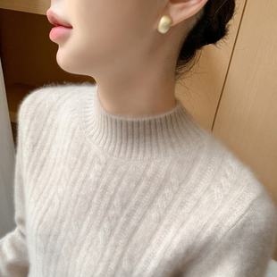 秋冬baby小山羊绒衫 打底 女加厚半高领提花针织毛衣宽松气质羊毛衫