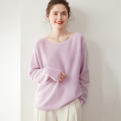 宽松慵懒风一字领山羊绒衫女秋冬新款长袖针织毛衣羊毛衫打底上衣