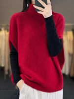 New autumn and winter 100% wool sweater, vest, women's high-neck, bat-sleeved, waistcoat, loose and laid-back cashmere sweater, knitted sweater thumbnail 7