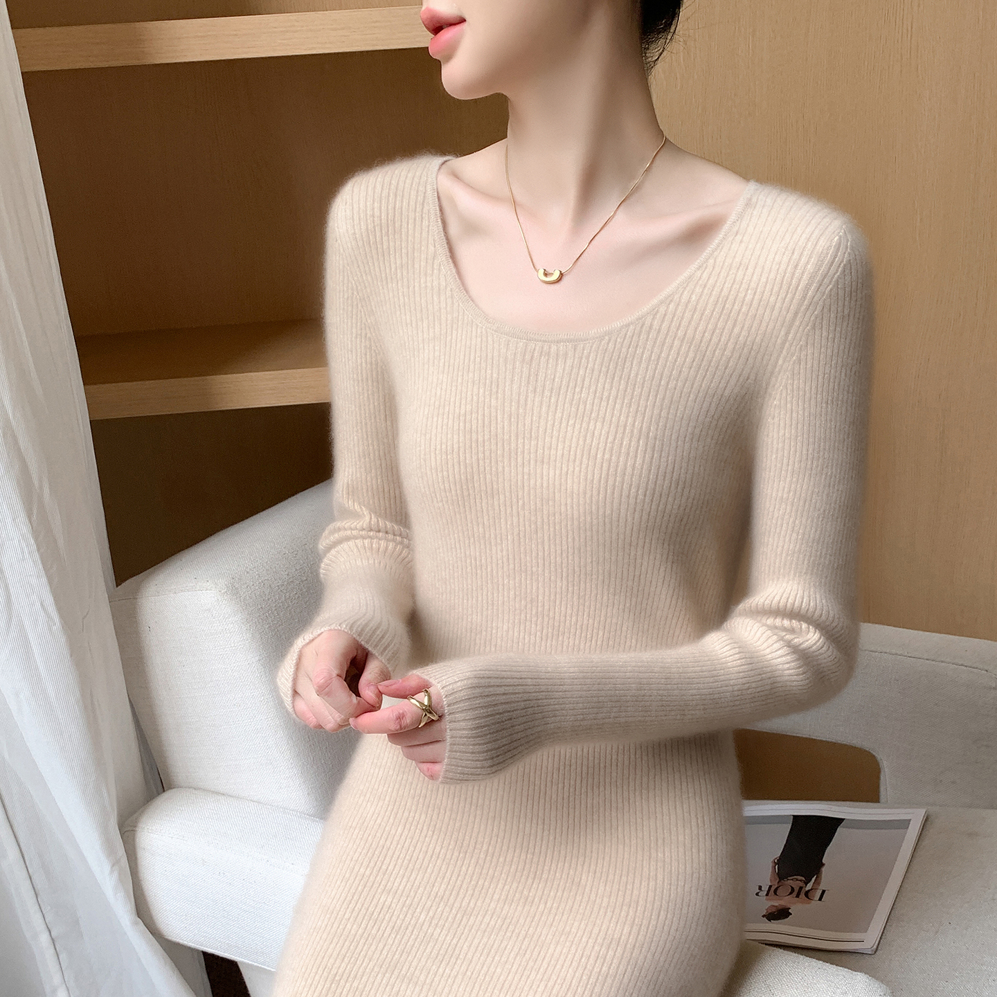 高级感山羊绒衫针织连衣裙包臀裙