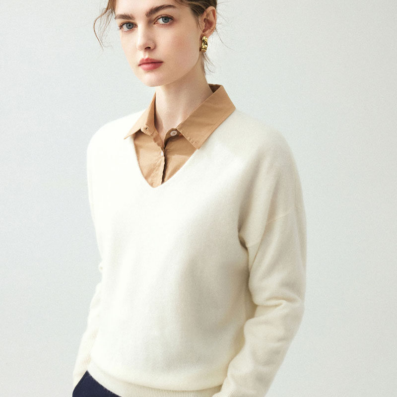 极简风V领山羊绒衫女宽松套头长袖针织毛衣百搭纯色羊毛打底上衣,女装/女士精品,羊绒衫,淘宝优惠券,粉丝福利购,淘宝优惠卷