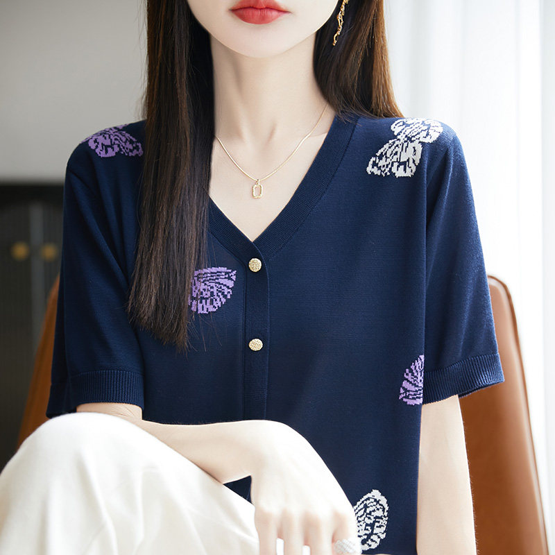 100%莱赛尔天丝针织短袖开衫T恤