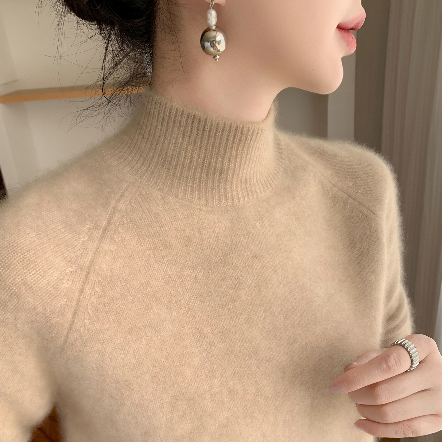 半高领插肩加厚山羊绒衫针织毛衣