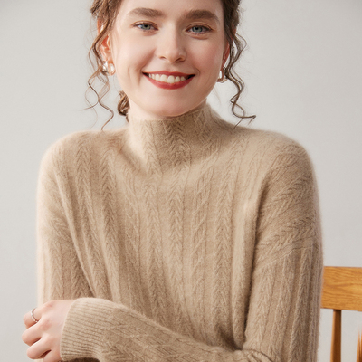 半高领加厚山羊绒衫女提花羊毛衫