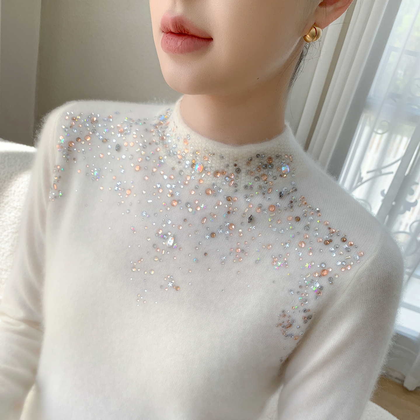 轻奢级重工镶钻山羊绒衫针织毛衣