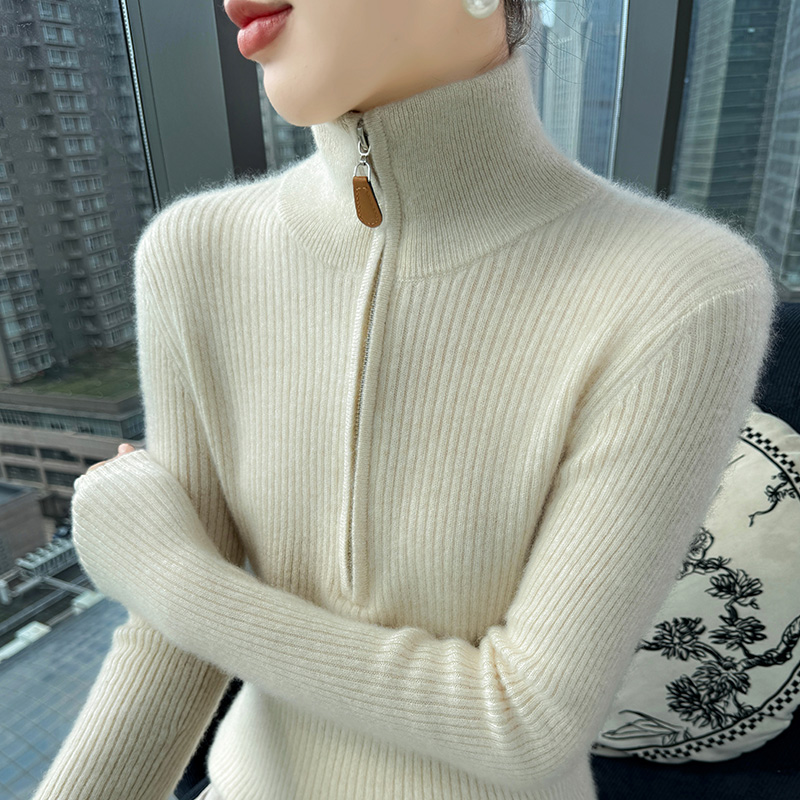 半开拉链山羊绒衫针织毛衣女打底
