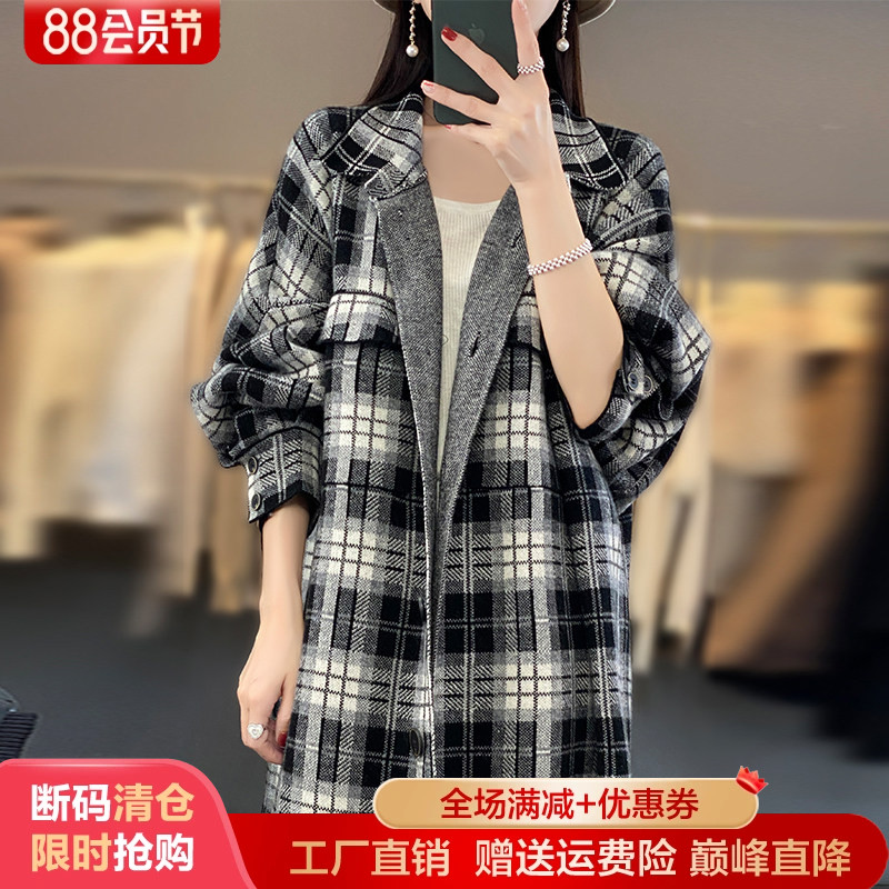 100%纯羊绒开衫女西装领羊毛大衣