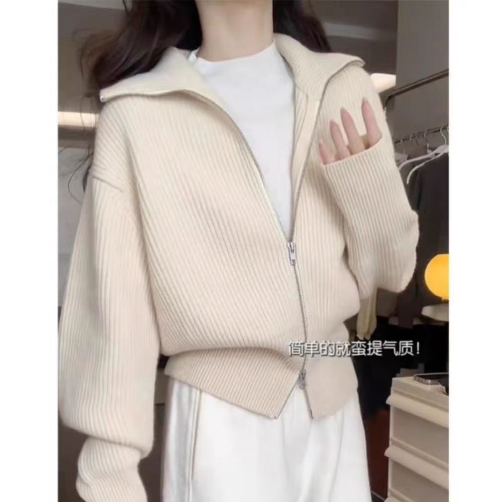 高领加厚100%纯羊毛拉链开衫外套