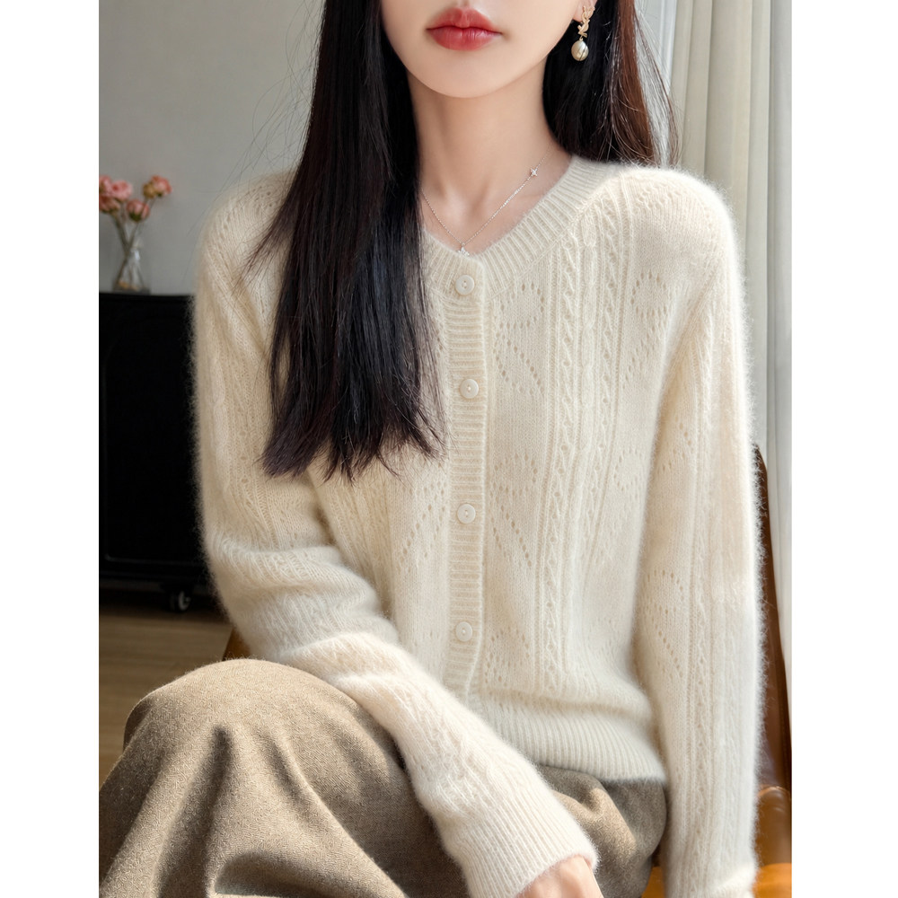2026秋冬精纺羊毛提花开衫女外套