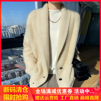 秋冬100%纯羊毛开衫加厚羊毛上衣