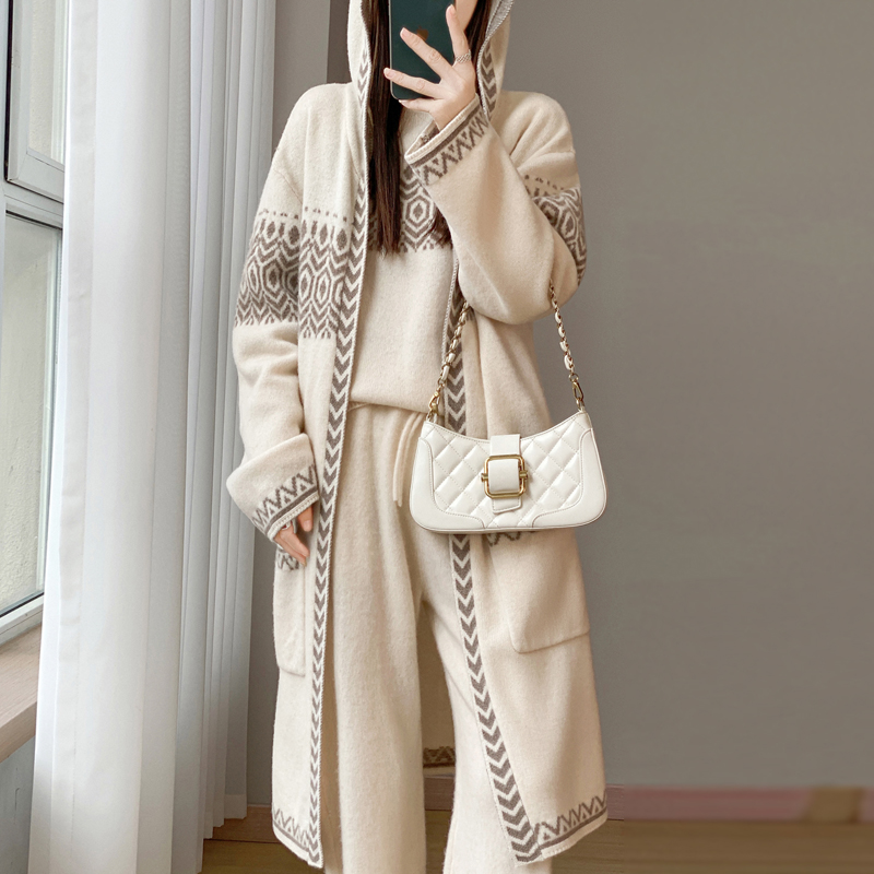 宽松慵懒100%羊毛开衫中长款大衣